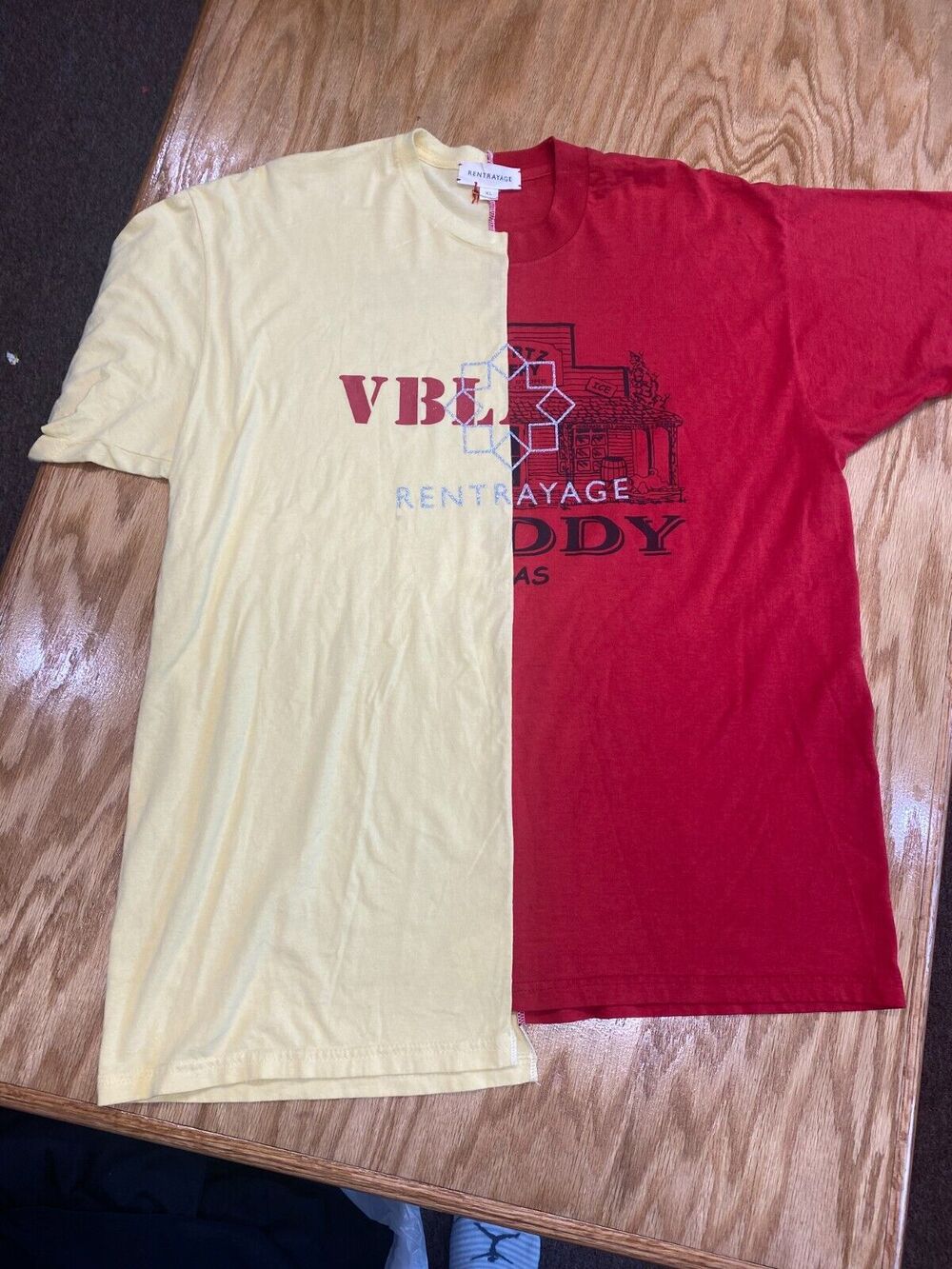 Rentrayage T-Shirt Unisex XL Red Yellow Short Sleeve Printed Split Tee B78